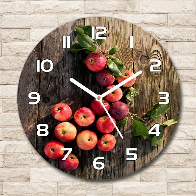 Ronde glazen wandklok Appels op tafel