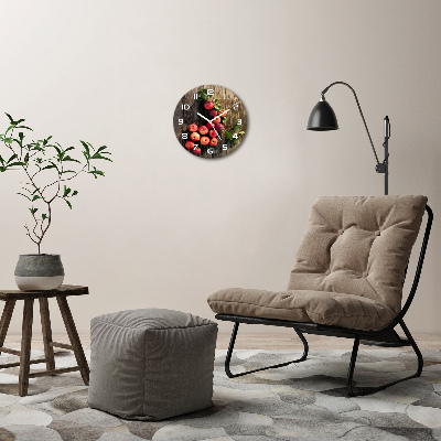 Ronde glazen wandklok Appels op tafel