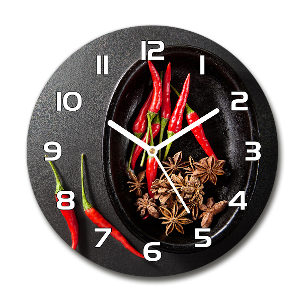 Ronde glas klok Chilipepers