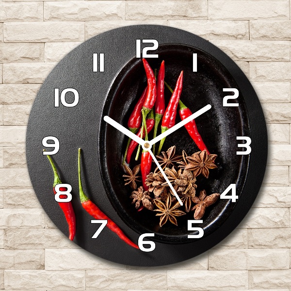 Ronde glas klok Chilipepers