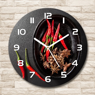 Ronde glas klok Chilipepers