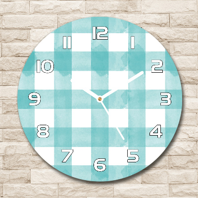 Ronde glazen klok Blauw geblokt