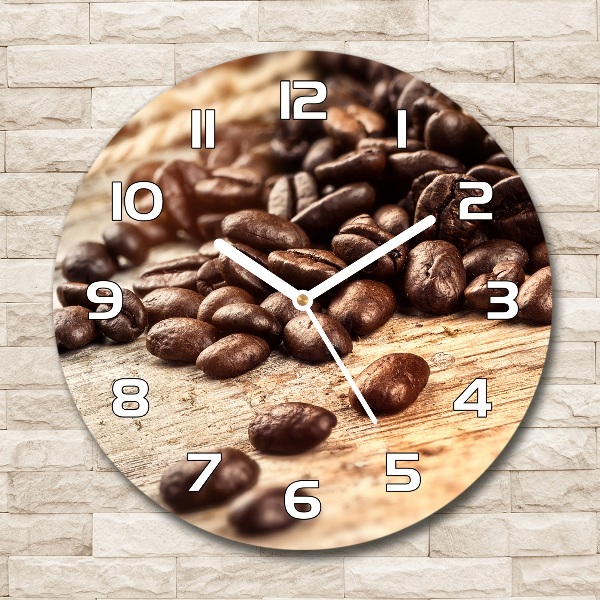 Ronde glazen wandklok Koffiebonen