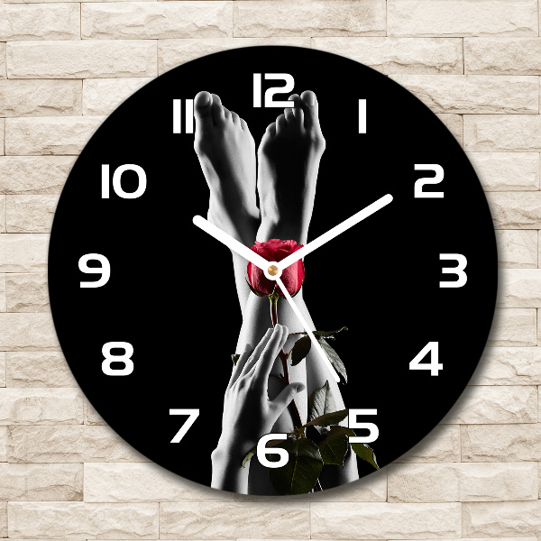 Ronde glazen klok Roos en voeten