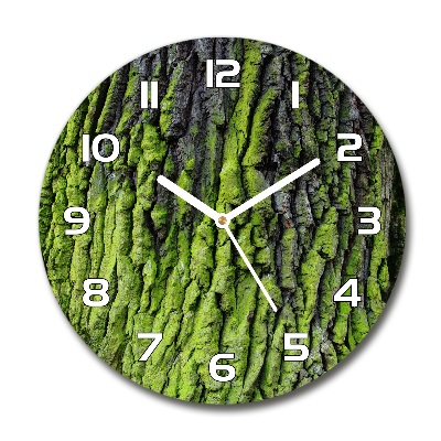 Ronde glazen wandklok Boomschors