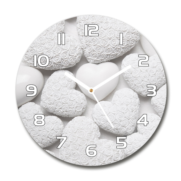 Zegar szklany okrągły Białe tło serca