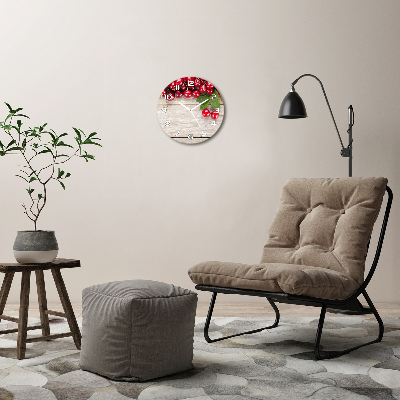 Ronde glas klok Kersen op hout