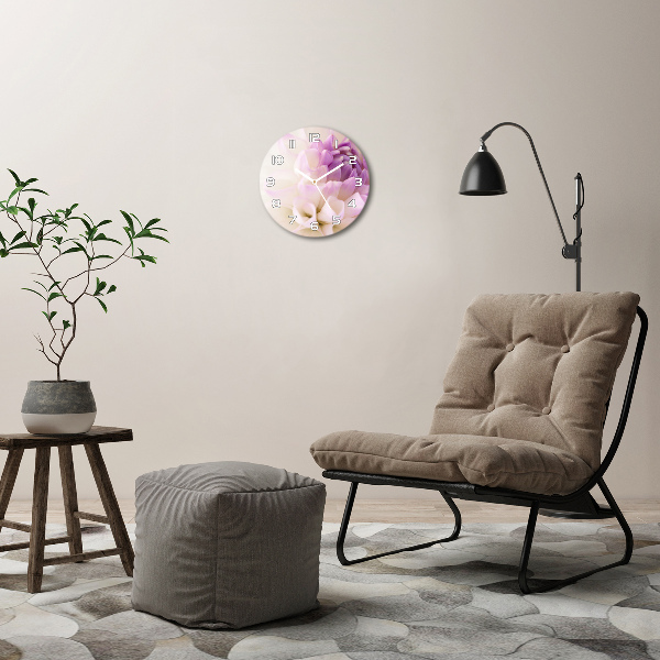 Ronde glazen wandklok Witte dahlia