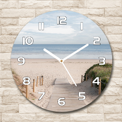 Ronde glazen wandklok Pad naar het strand