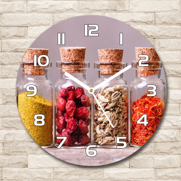Ronde glazen wandklok Kleurrijke kruiden