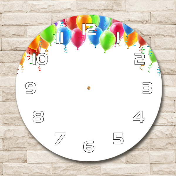 Ronde glazen wandklok Kleurrijke ballonnen