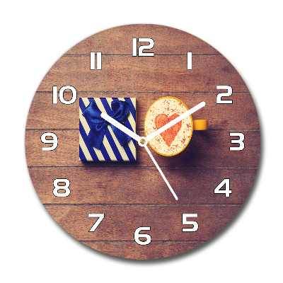 Ronde glazen wandklok Koffie en een cadeautje