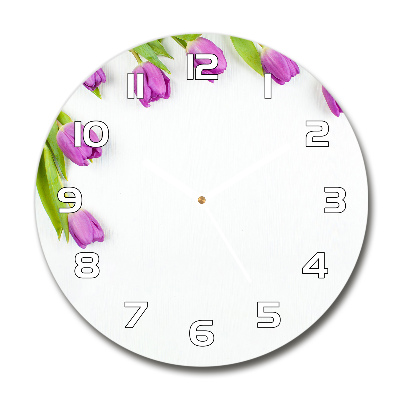 Ronde glazen wandklok Paarse tulpen