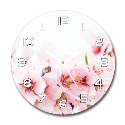 Ronde glazen wandklok Kersenbloesems