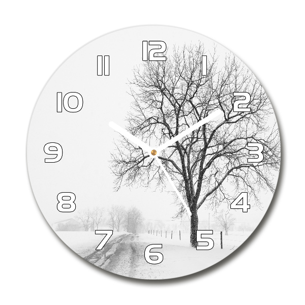 Ronde glas klok Boom in de winter