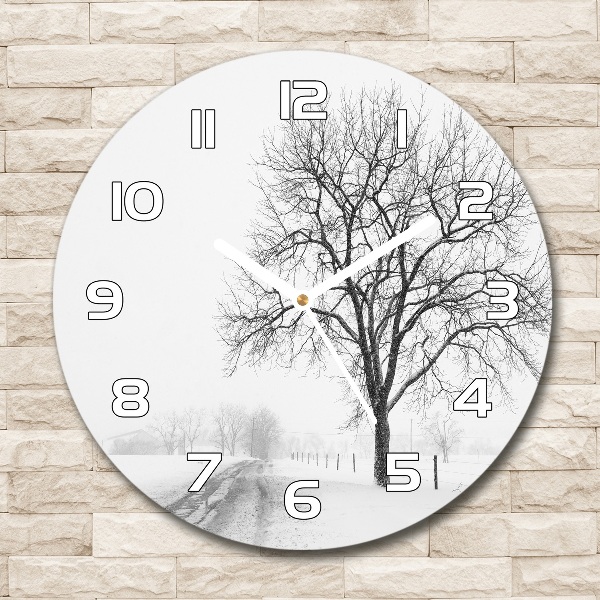 Ronde glas klok Boom in de winter