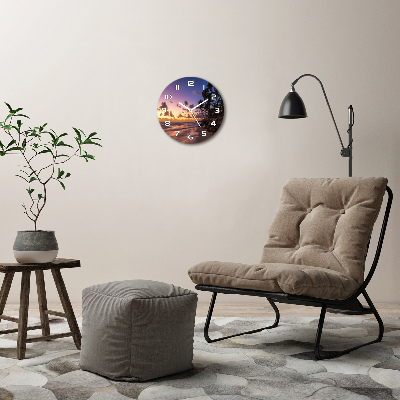 Ronde glazen wandklok Zonsondergang op het strand