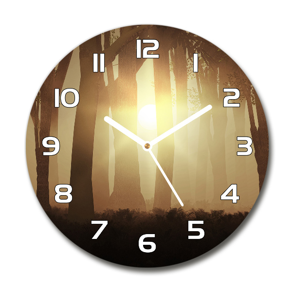 Ronde glazen wandklok Mist in het bos