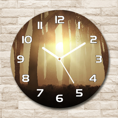 Ronde glazen wandklok Mist in het bos