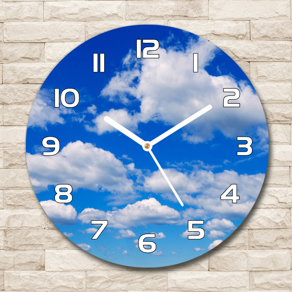 Zegar szklany okrągły Chmury na niebie
