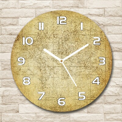 Zegar szklany na ścianę Stara mapa świata