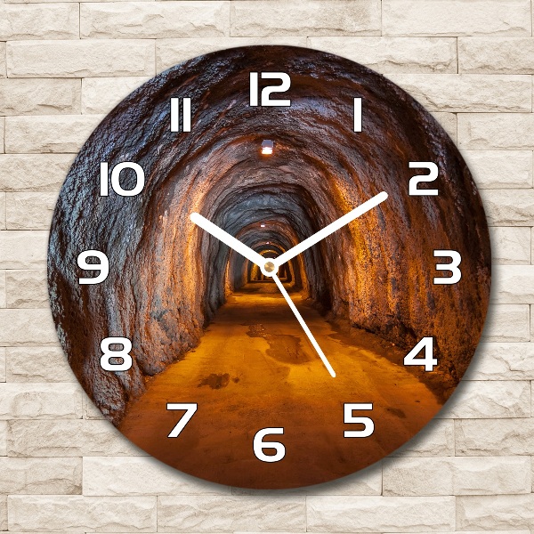 Ronde glazen wandklok Ondergrondse tunnel
