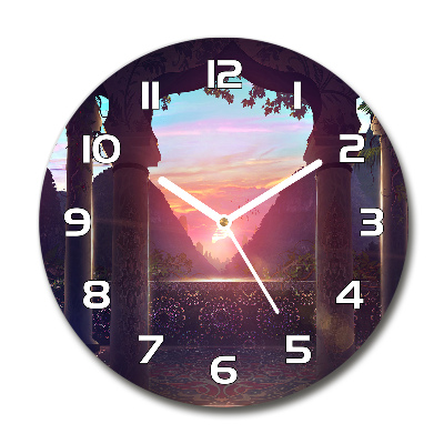 Ronde glazen wandklok Oosterse architectuur