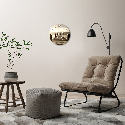 Ronde glazen wandklok Houten steiger