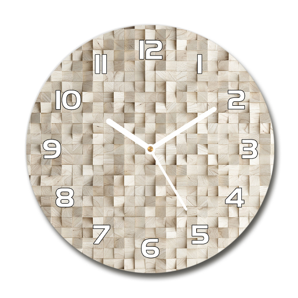 Ronde glazen wandklok Houten kubussen