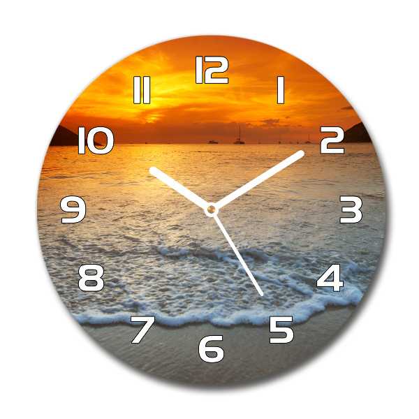 Ronde glazen wandklok Zonsondergang aan zee