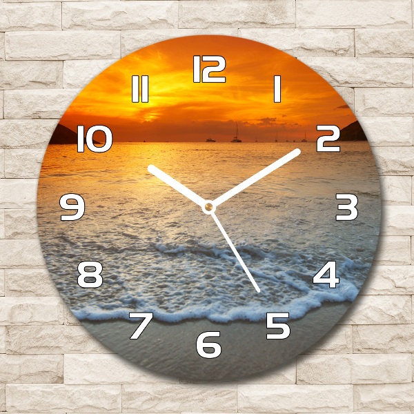 Ronde glazen wandklok Zonsondergang aan zee