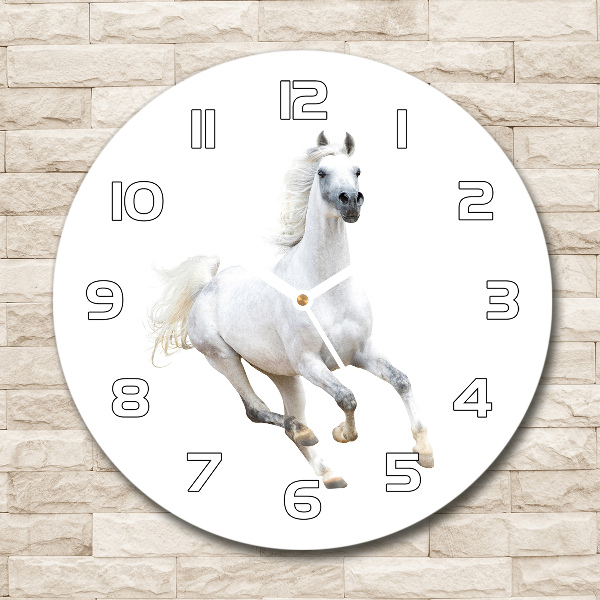 Ronde glazen klok Wit Arabisch paard