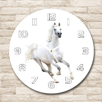 Ronde glazen klok Wit Arabisch paard