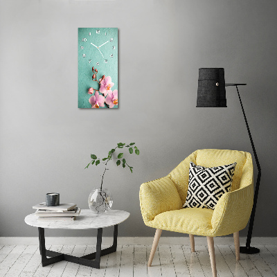 Rechthoekige glazen wandklok Roze orchidee