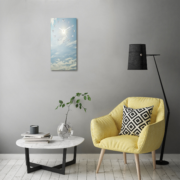 Rechthoekige glazen wandklok De zon aan de hemel