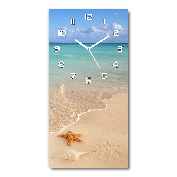 Rechthoekige glazen wandklok Zeesterren op het strand