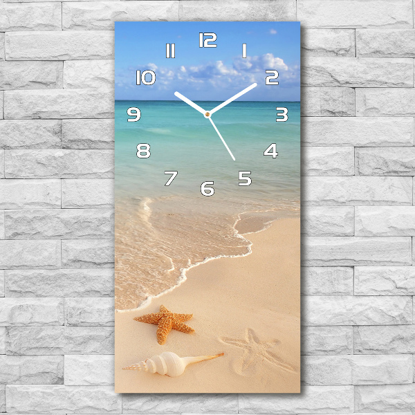 Rechthoekige glazen wandklok Zeesterren op het strand