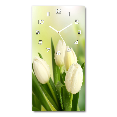 Rechthoekige glazen wandklok Witte tulpen