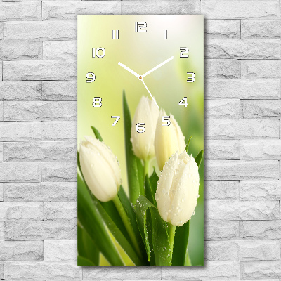 Rechthoekige glazen wandklok Witte tulpen