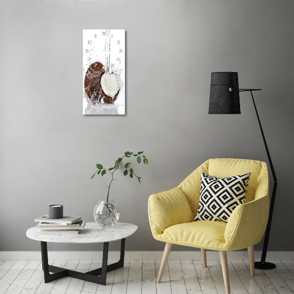 Rechthoekige glazen wandklok Kokosnoot