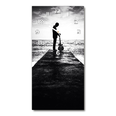 Rechthoekige glas klok Gitarist op de pier