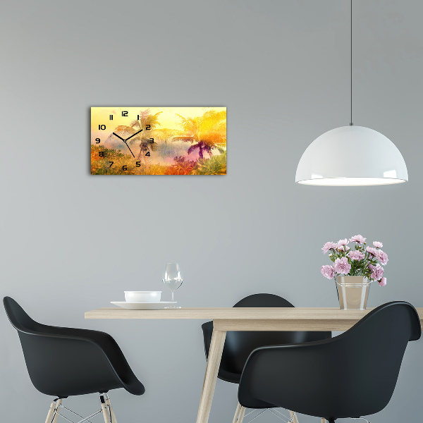 Langwerpige wandklok van glas Kleurrijke palmbomen