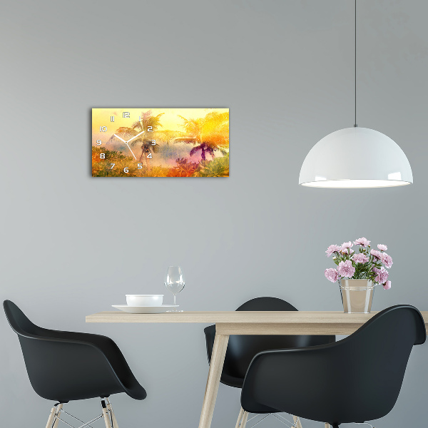 Langwerpige wandklok van glas Kleurrijke palmbomen