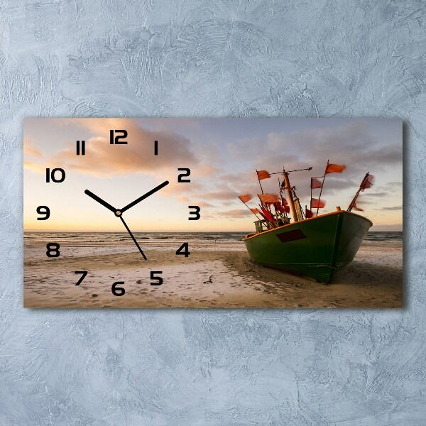 Glazen klok horizontaal Vissersboot strand