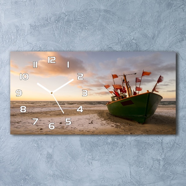 Glazen klok horizontaal Vissersboot strand