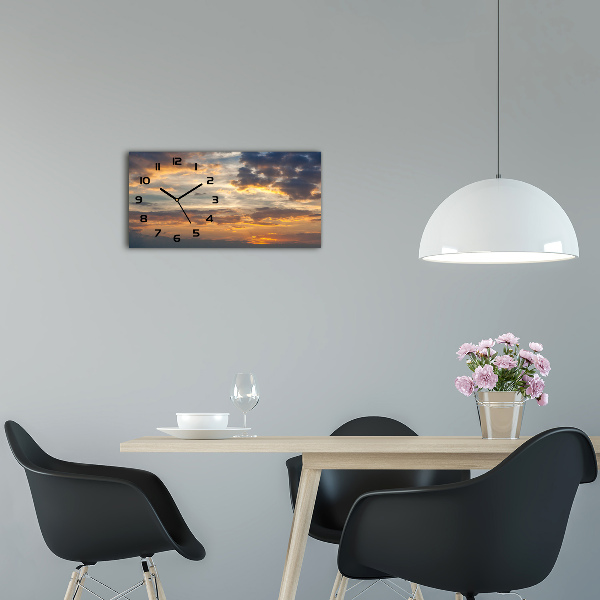 Langwerpige wandklok van glas Zonsondergang