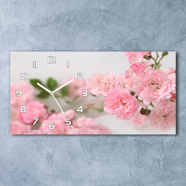 Glazen wandklok rechthoekig Wilde rozen