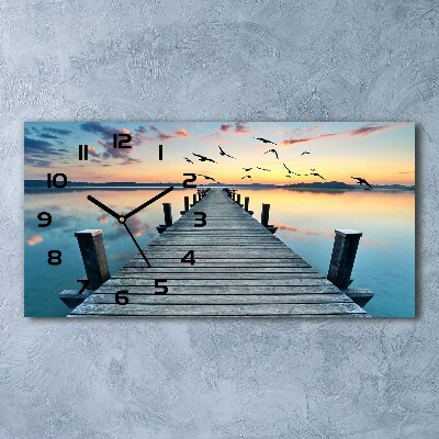 Langwerpige wandklok van glas Houten steiger