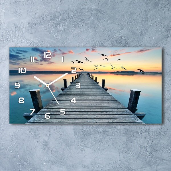 Langwerpige wandklok van glas Houten steiger