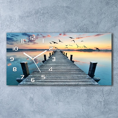 Langwerpige wandklok van glas Houten steiger